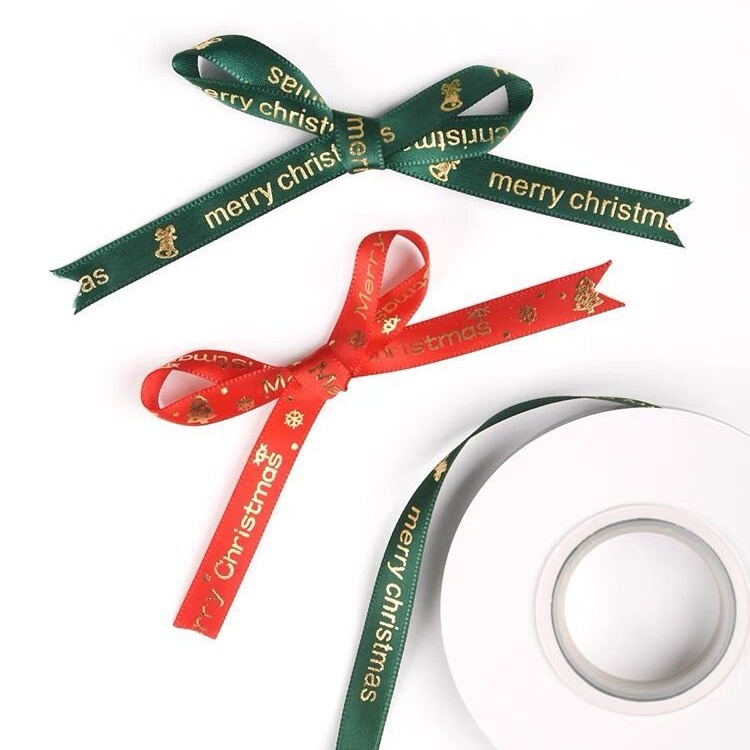 圣诞节丝带装饰1cm烫金丝带蝴蝶结礼物盒包装圣诞树DIY涤纶带织带细节图