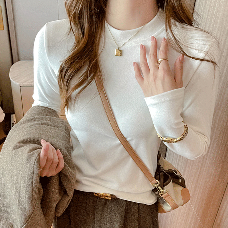 严选正肩打底衫女2025新款微米椰绒秋冬季打底内搭长袖高级感上衣