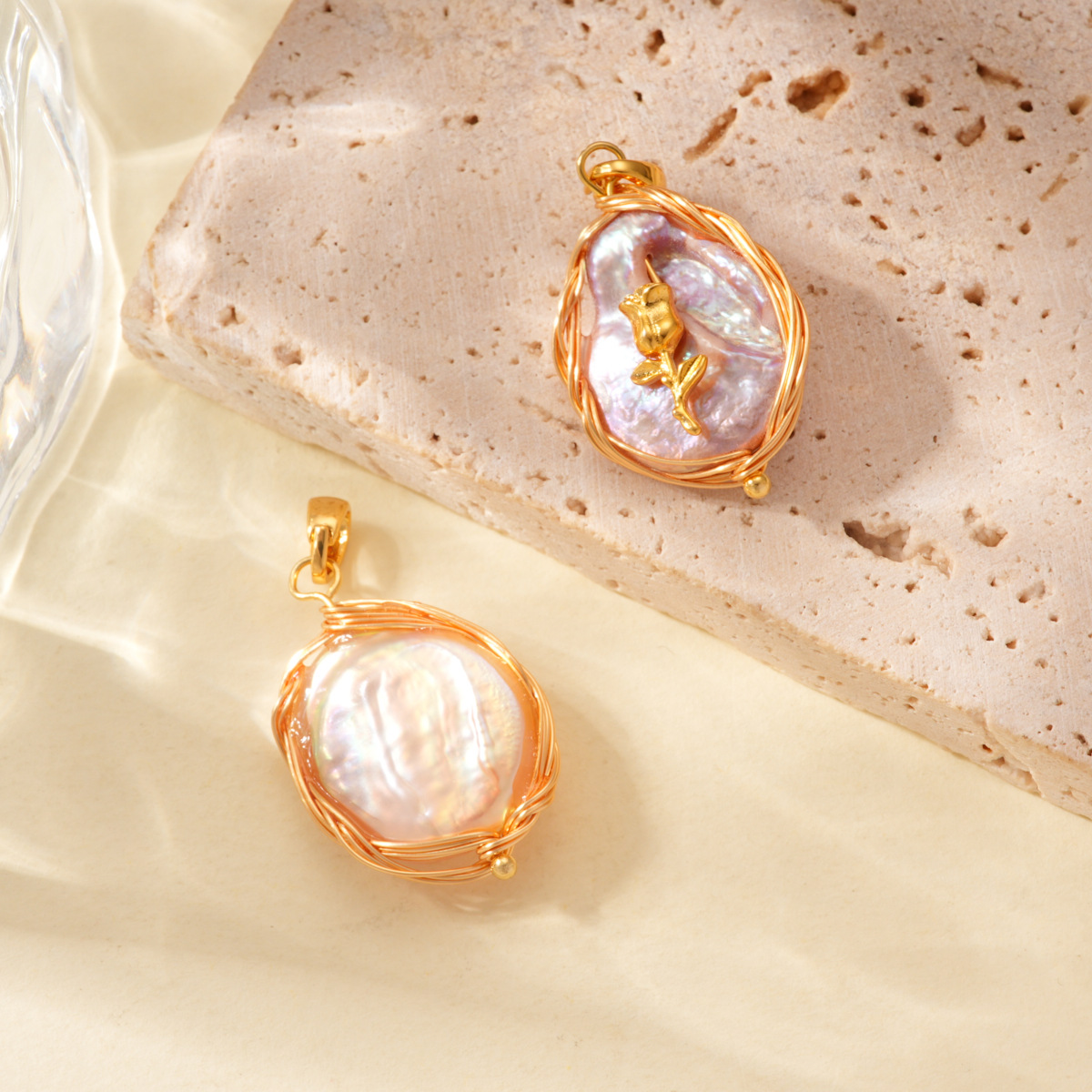 Baroque pearl rose pendant, 18k copper plated with real gold, color retention, high-end style bracelet, necklace clasp, DIY accessory Specification image