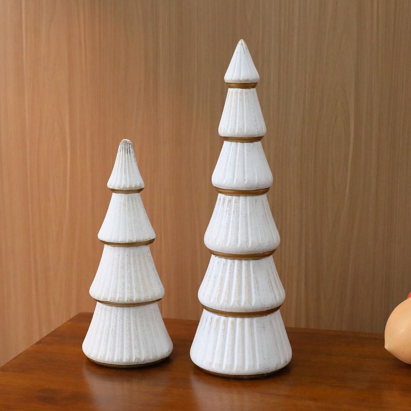 Nordic mini Christmas tree wooden ornaments, Christmas indoor table window decorations, golden Christmas tree displays details Picture