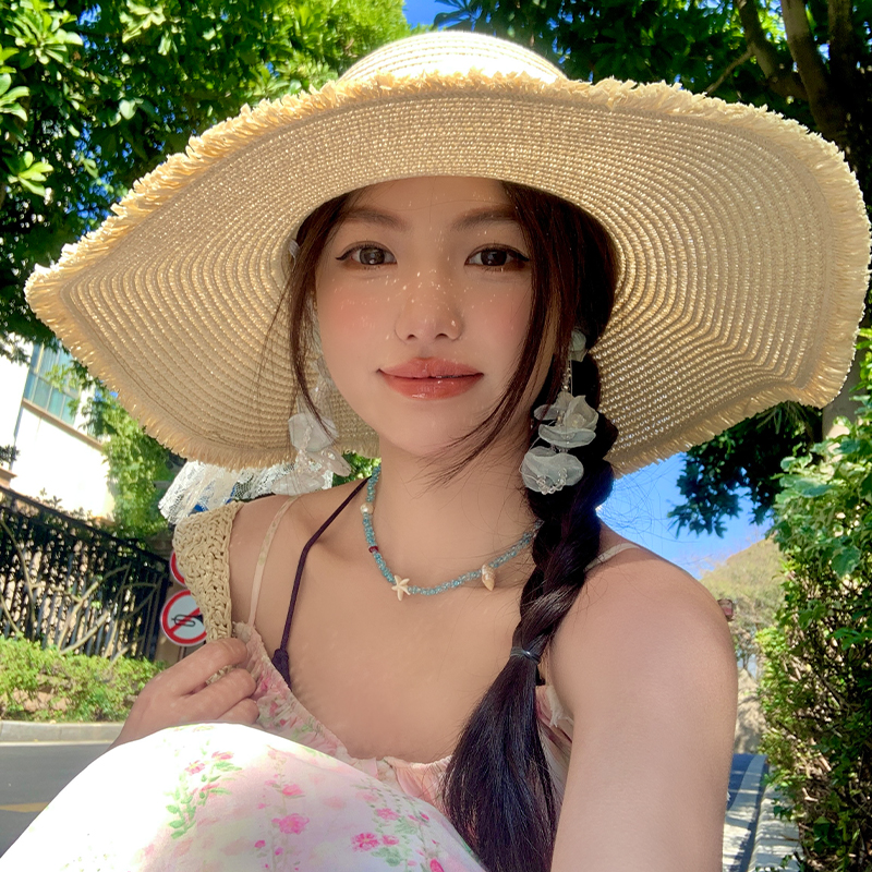 Lace bow large brim straw hat 2025 new style beach and beach sun protection hat, beautiful sun hat for ladies details Picture