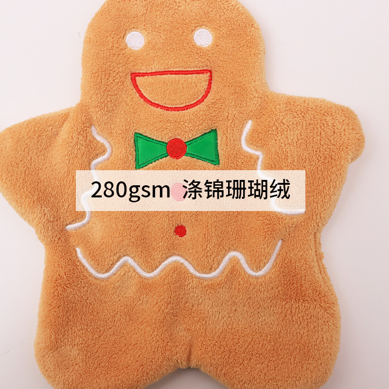 Coral fleece gingerbread Little Person Hand Towel, Kanglewu Hanging Creative thickened double-sided absorbent Cartoon hand towel details Picture
