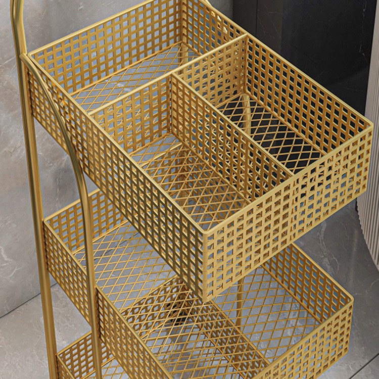 Nordic ironwork shelving, bedroom and kitchen metal Internet celebrity, movable bathroom storage rack, ins wheeled trolley Application Scenario