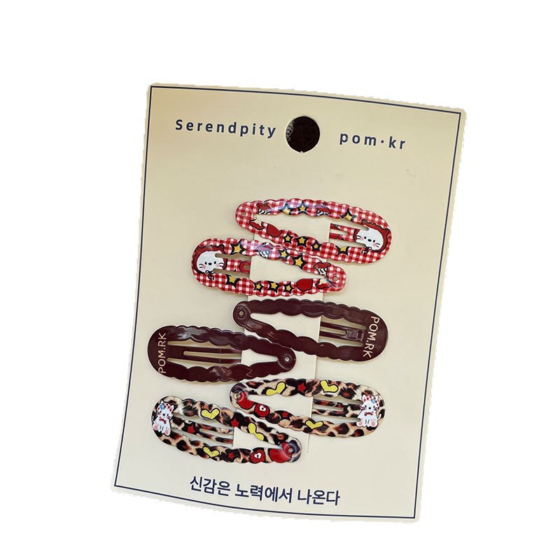 pom.kr's new Korean-style printed bb clip, cute children's side bangs clip, bye-bye clip, and girl's hair accessory Item Picture