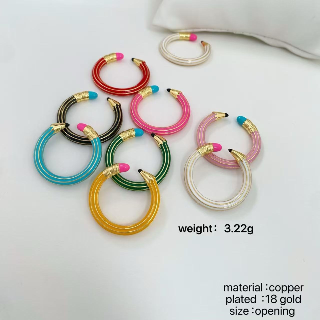 Cross-border new product pencil eraser ring bracelet set, personalized, creative and fashionable style, with a patchwork enamel color opening Specification image