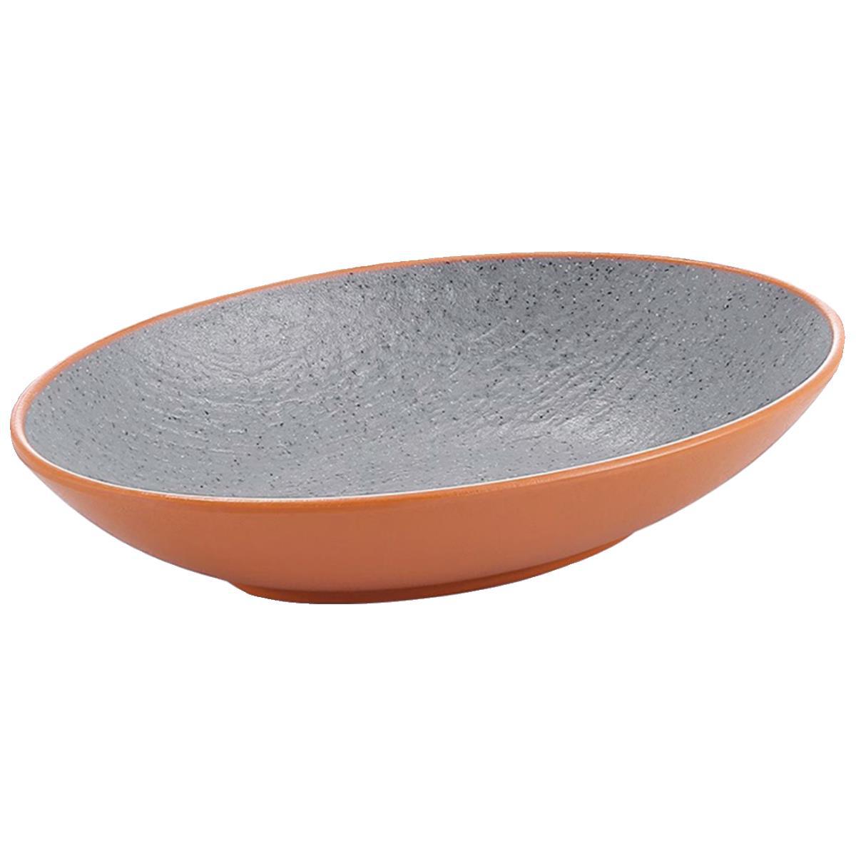 Retro melamine shaped oval deep plate, commercial imitation porcelain cold noodle bowl, salad bowl, boat-shaped plate, cheese-baked red summer bowl Item Picture