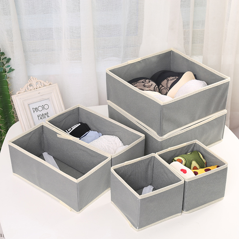 Uncovered Underwear Grid Fabric Desktop Bra, Underwear, Socks Storage Box Drawer Type Organization And Storage Box Six-Piece Set