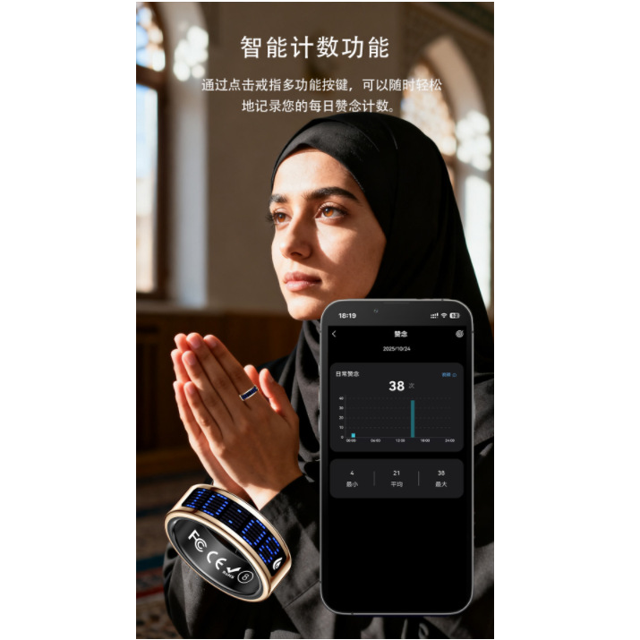 Praise, worship, counting, smart ring, call display, heart rate, blood oxygen, pressure, sleep, exercise, remote care ring
