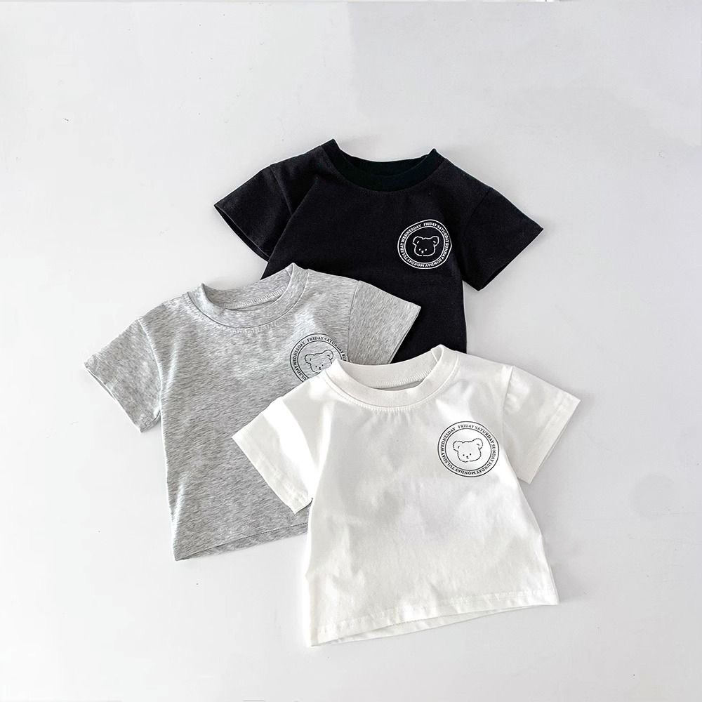 Summer pure cotton short-sleeved T-shirt for children, cartoon bear, cute round-neck top for boys and girls, and half-sleeved shirt Application Scenario