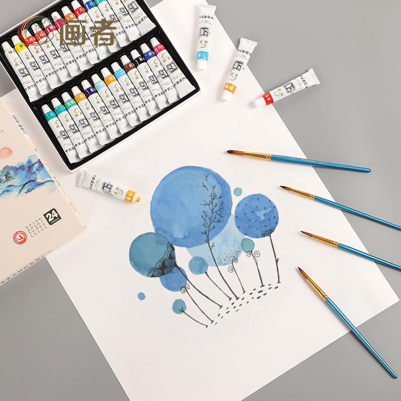 Chinese painting paint sets, student art painting acrylic paint wholesale, painters 12-color and 24-color Chinese painting paints Application Scenario