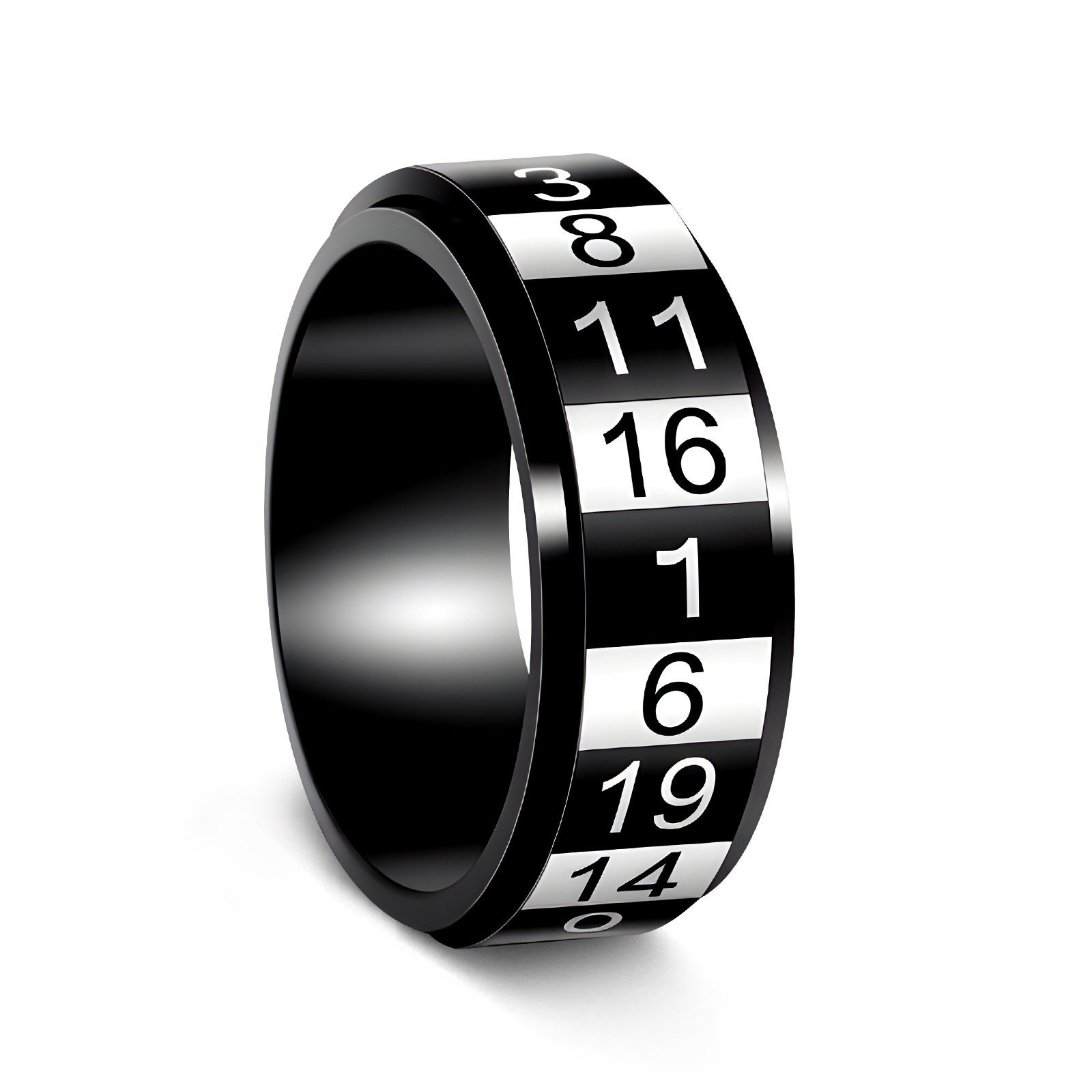 8mm Amazon new European and American jewelry, Arabic numerals rotatable men's titanium steel ring, stress-relieving ring