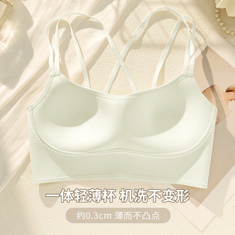 无痕吊带背心抹胸内衣女一体带胸垫薄款美背运动内搭文胸白色打底细节图