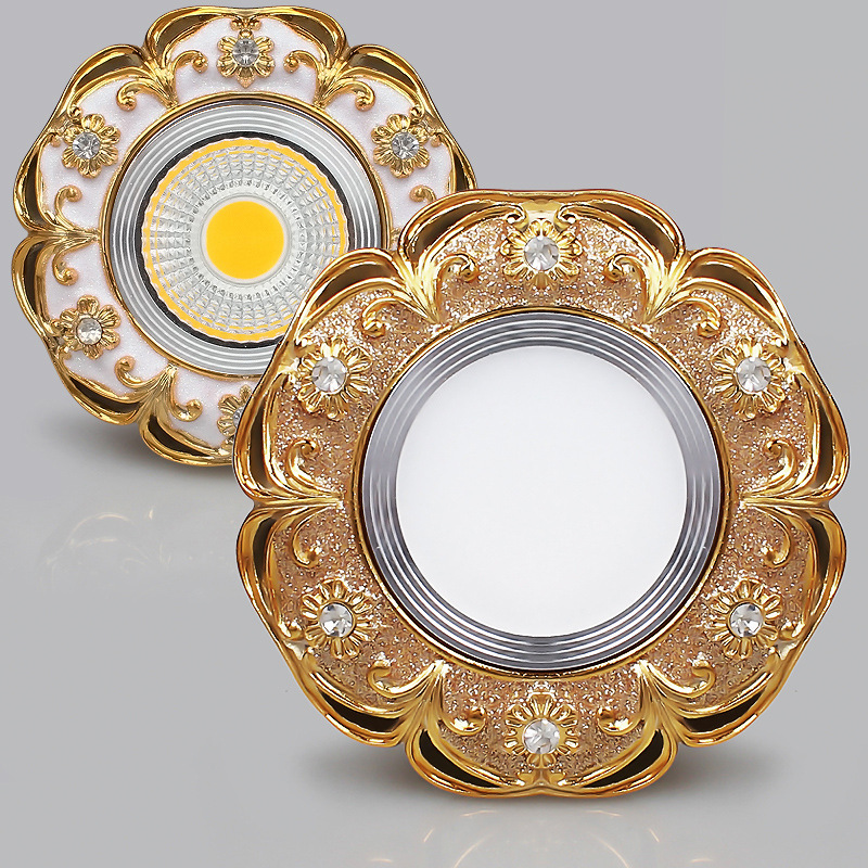 奢华镶钻三色变光欧式筒灯嵌入式LED射灯天花灯5W客厅电视背景墙