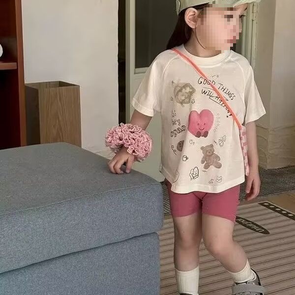 儿童夏装女宝宝短袖上衣五分裤两件套女童T恤打底裤童装套装Z028