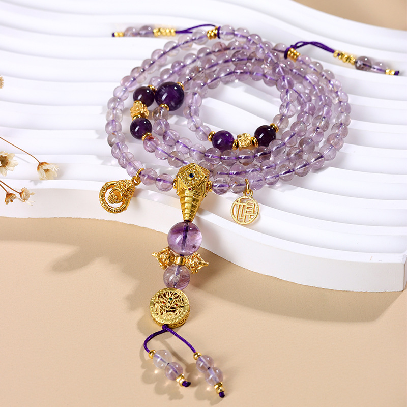 批发玻利维亚紫水晶108颗佛珠手链新中式文创爆款女款手串念珠产品图