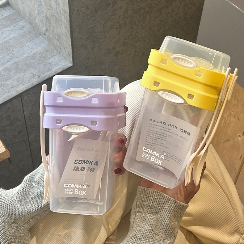 Comika portable Salad Cup, overnight oatmeal cup, spoon-equipped light food fat-reducing yogurt nut cup, takeout breakfast cup details Picture