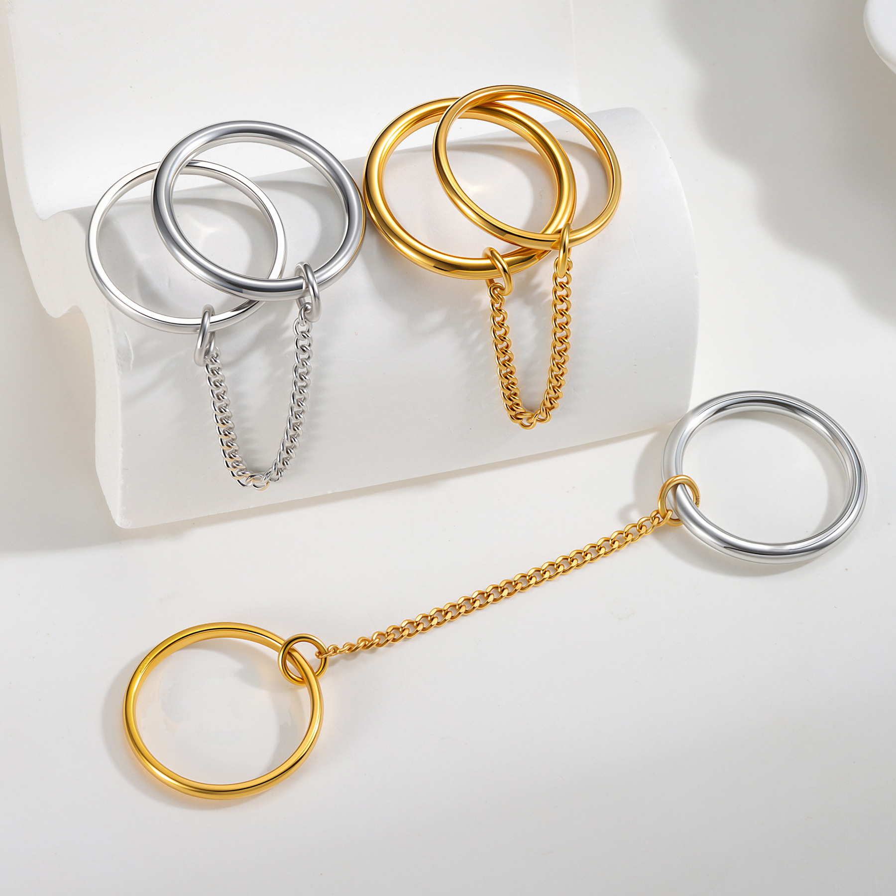 European and American chain titanium steel stacked ring, niche interlocking finger ring titanium steel jewelry, new cross-border Amazon ring