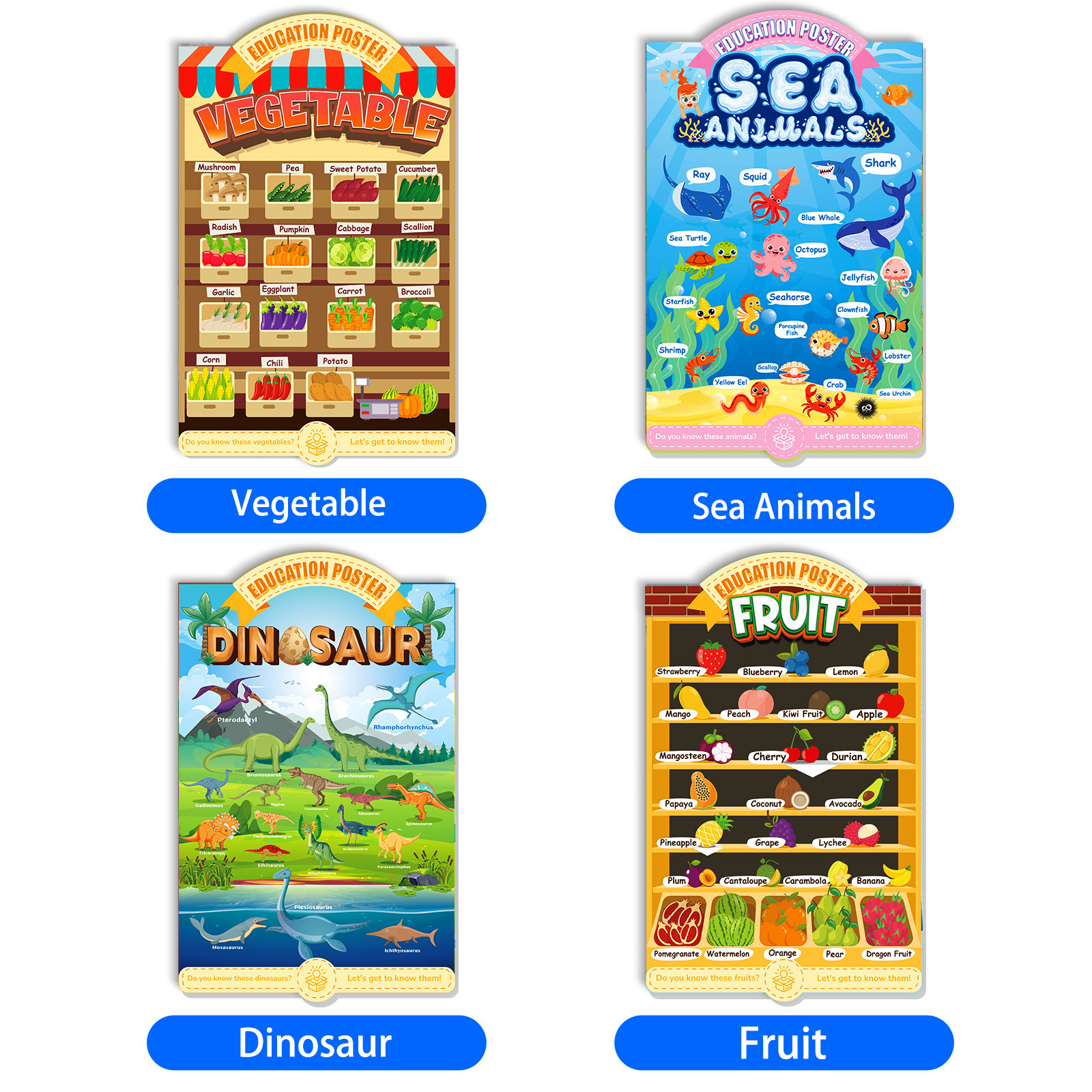 【 Fixed Price 】16 educational posters, children's early education cartoon decorative paintings, English enlightenment wall pictures, and children's character recognition Item Picture