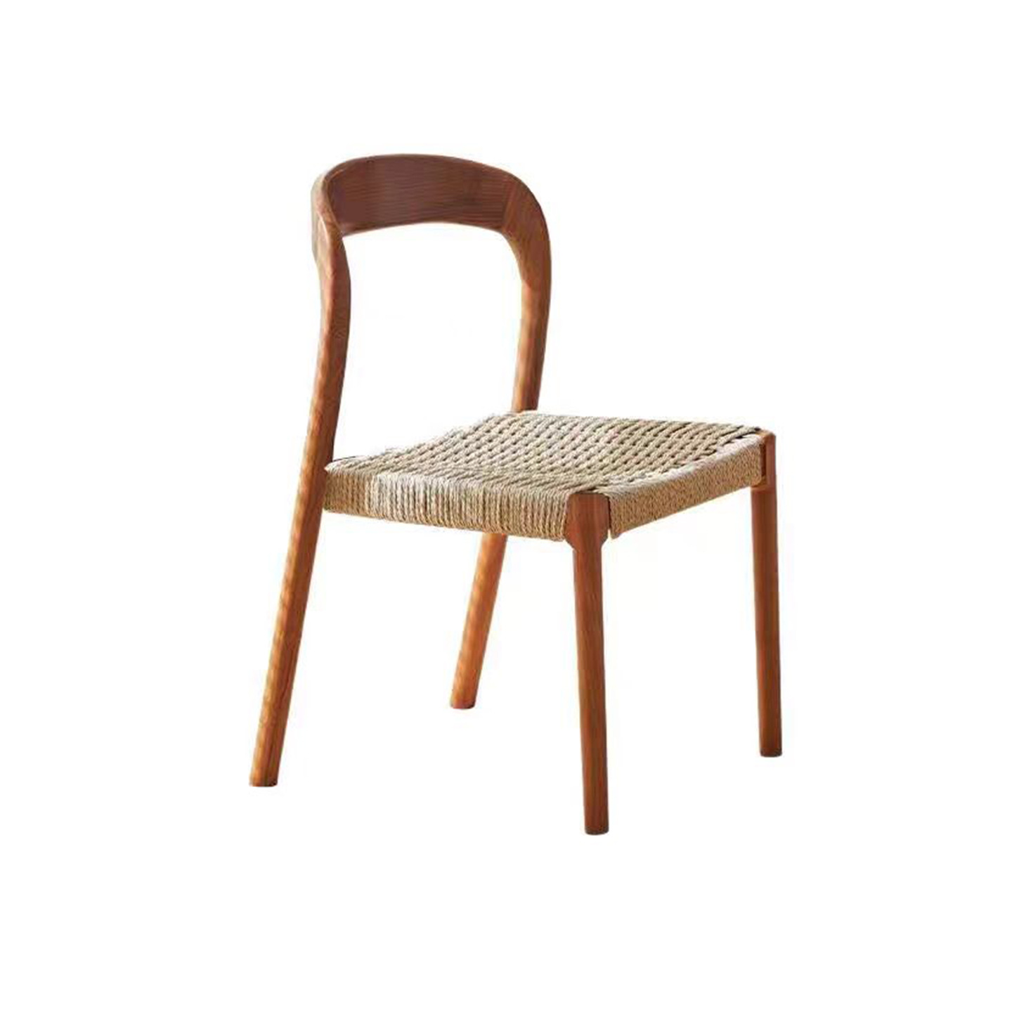 Nordic wabi-sabi style solid wood rope woven retro makeup chair, Japanese desk and chair, home small-sized apartment backrest, antique V-shaped chair, Star Factory Item Picture