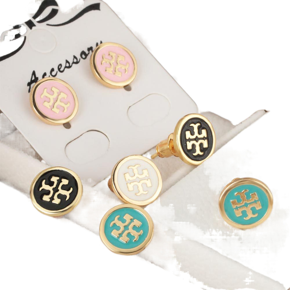 Honglu Cross-border Supply, new round oil-dripping stud earrings with copper plating and real gold, simple and elegant girls' earrings Item Picture