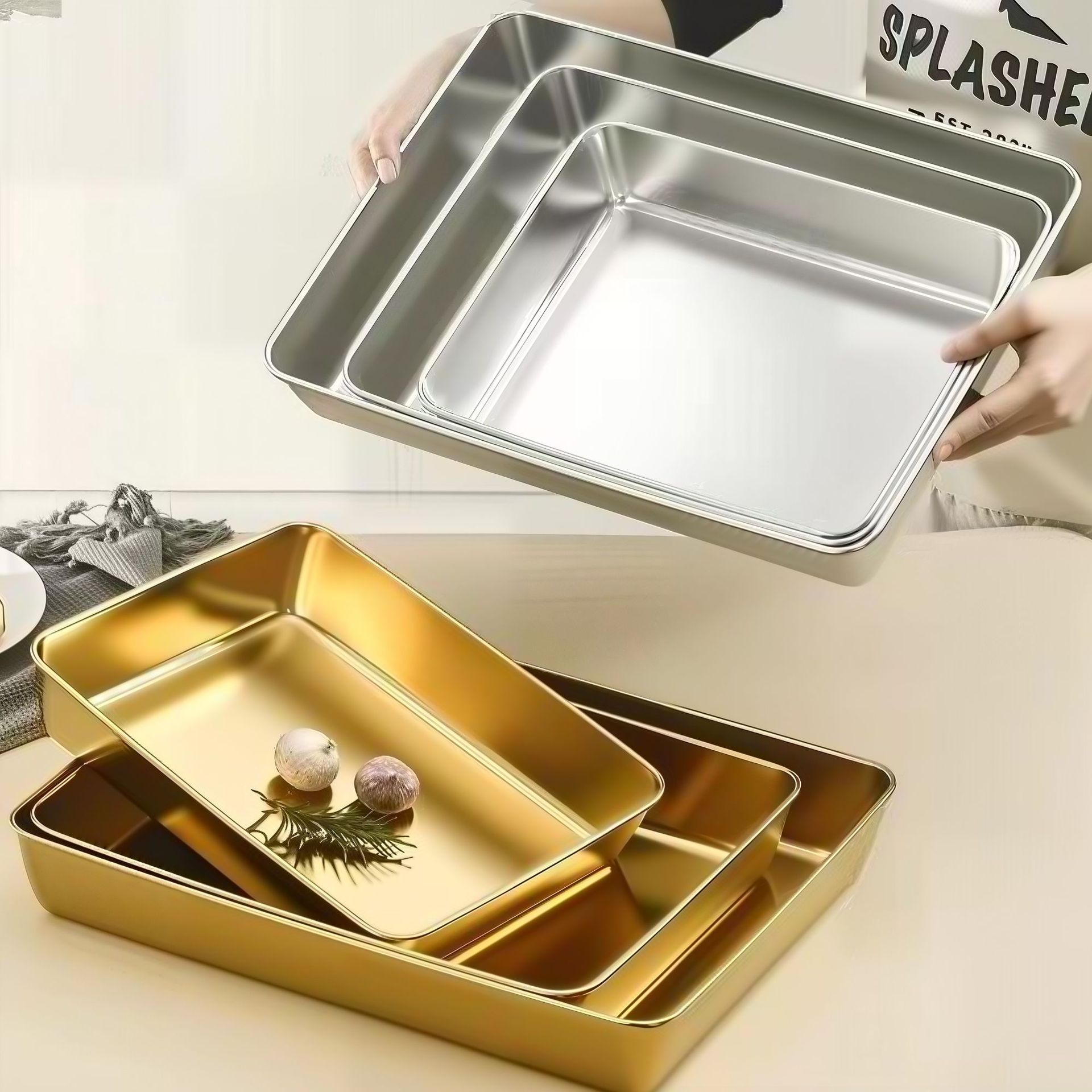 Stainless steel square box, flat-bottomed rectangular tiramisu box, pastry tray, cooling rack, baking tray, mesh rack, multi-purpose tray