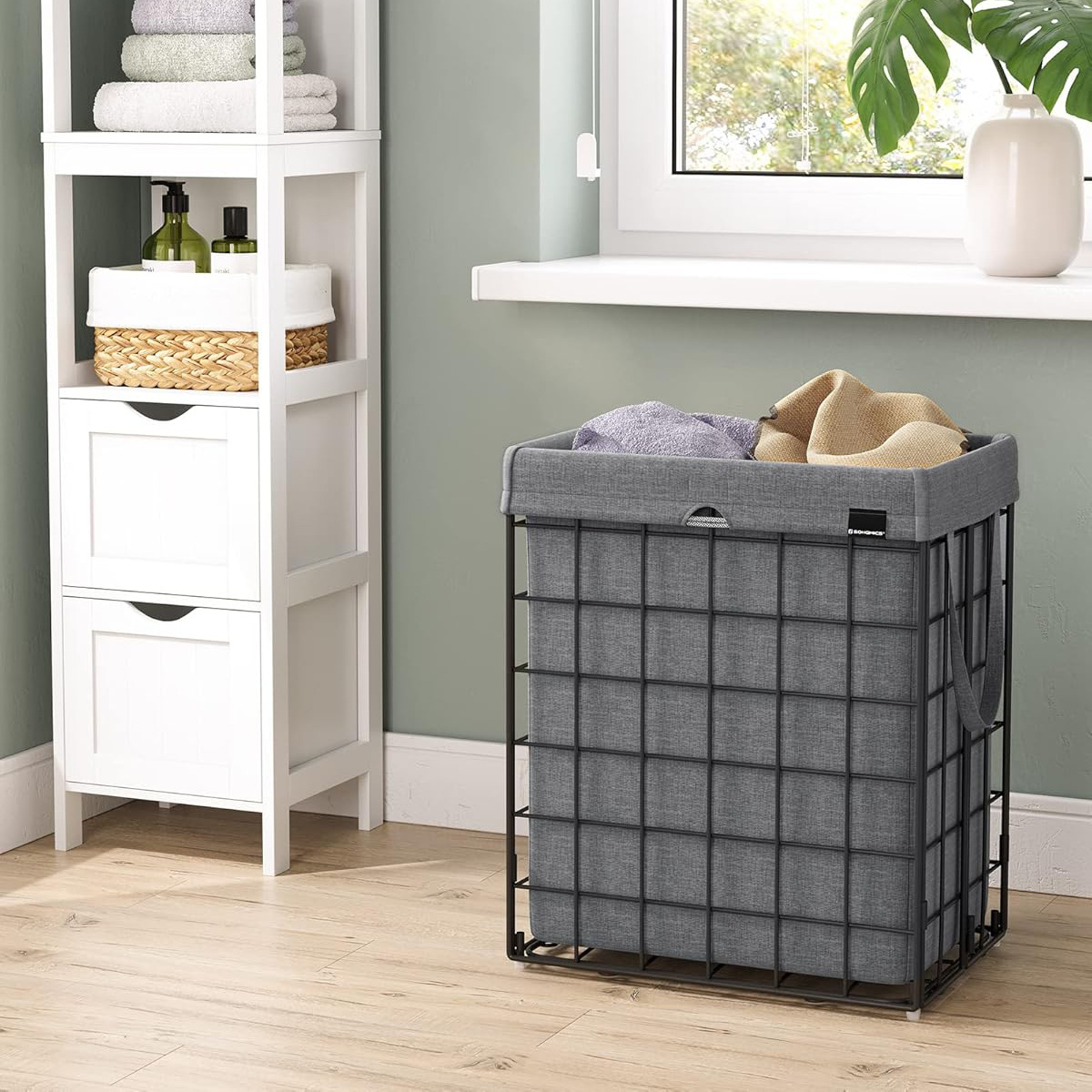 Amazon laundry basket, foldable laundry basket, detachable and washable lined metal wire frame