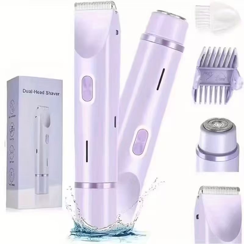 Cross-border electric women's hair removal device, rechargeable dry and wet dual-purpose facial and body shaving device, dual-head hair cutting, waterproof Specification image