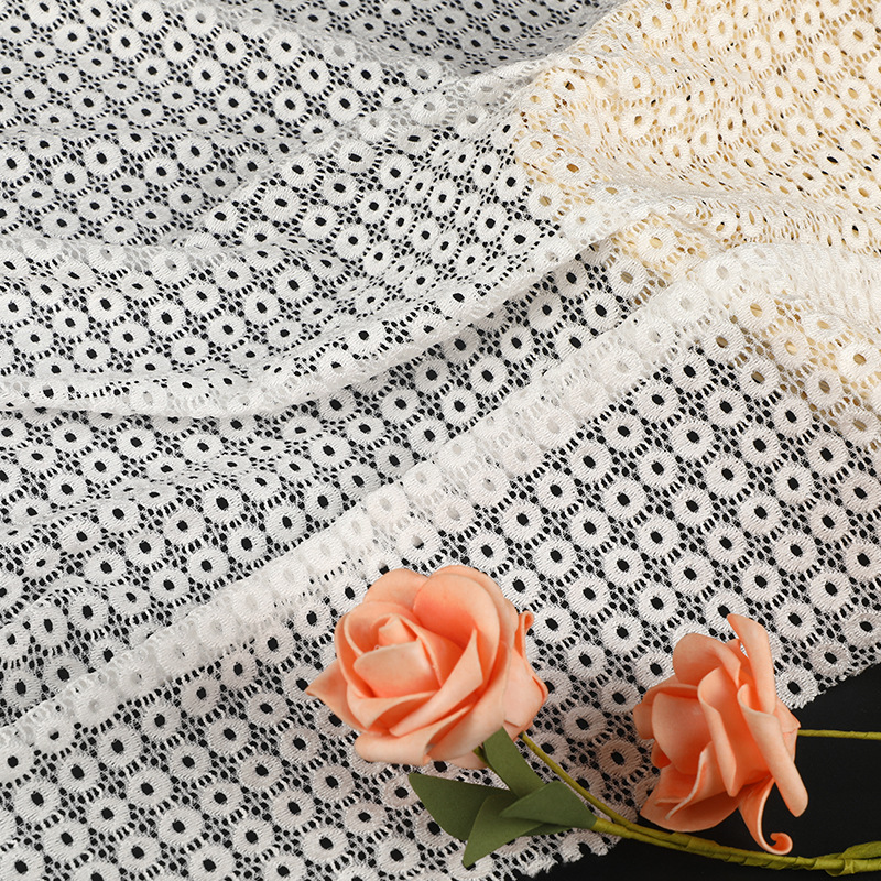 In stock, this is a denim elastic small copper coin lace fabric vest with a base layer for women's clothing. It is made of small circle lace fabric details Picture