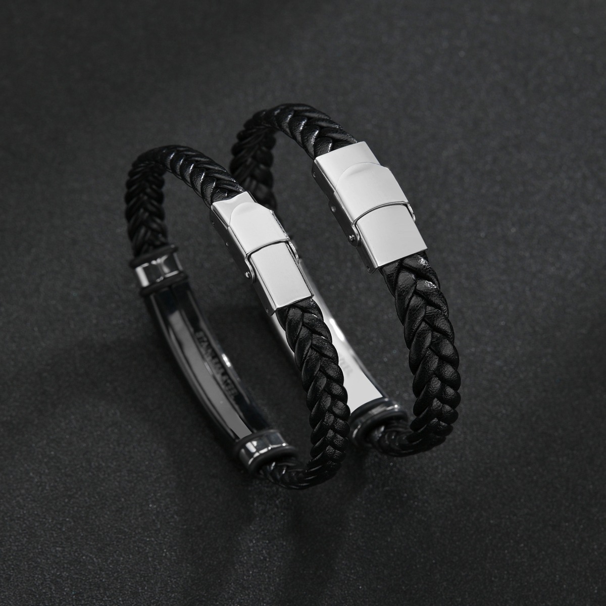 Aliexpress Shein's best-selling minimalist European and American accessories: twisted leather bracelet and stainless steel bracelet with LOGO engraving Specification image