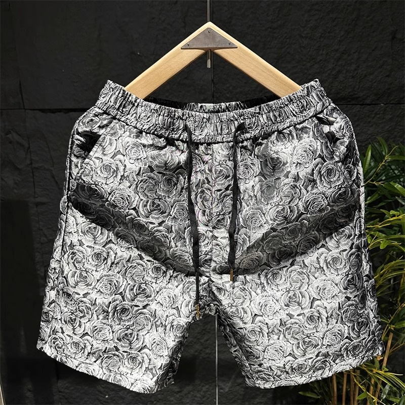 国潮新中式国风男士运动短裤夏季薄款速干五分休闲裤潮流印花沙滩裤子