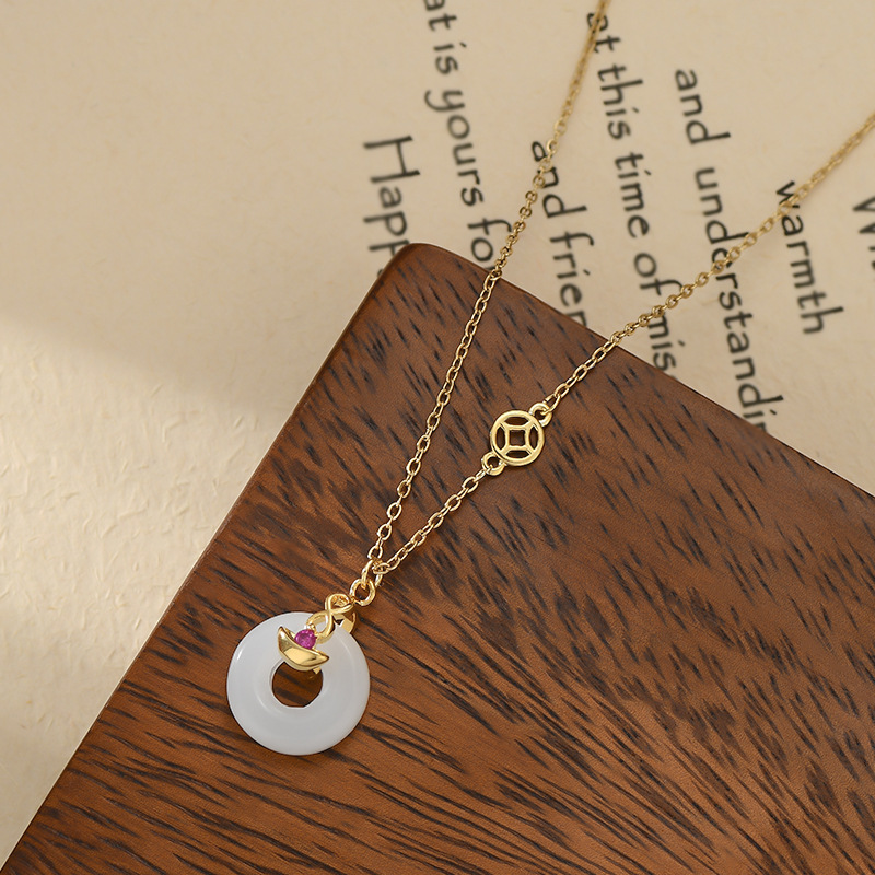 真金电镀中国风新中式平安扣锁骨链女小众设计感元宝吊坠项链批发详情图3