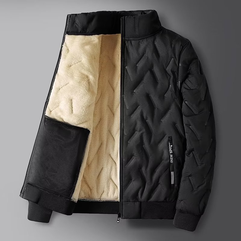 Lambskin cotton-padded jacket for men in winter, thickened and fleece cotton-padded jacket for warmth, loose and oversized cotton-padded jacket for dad Item Picture
