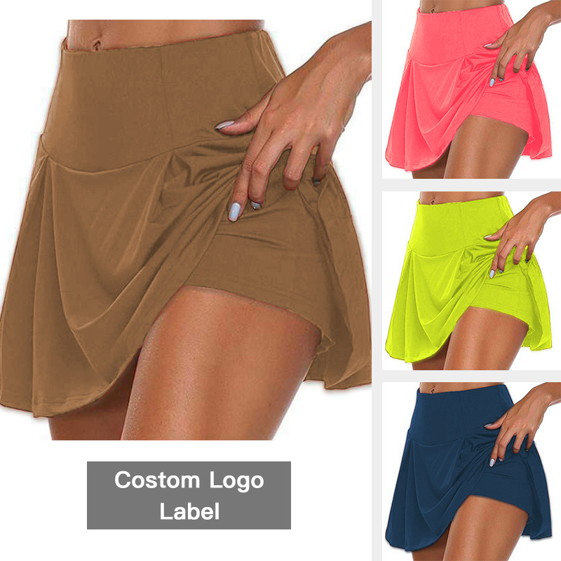 跨境亚马逊欧美夏季女士休闲运动短裙假两件纯色打底裤跑步短裙