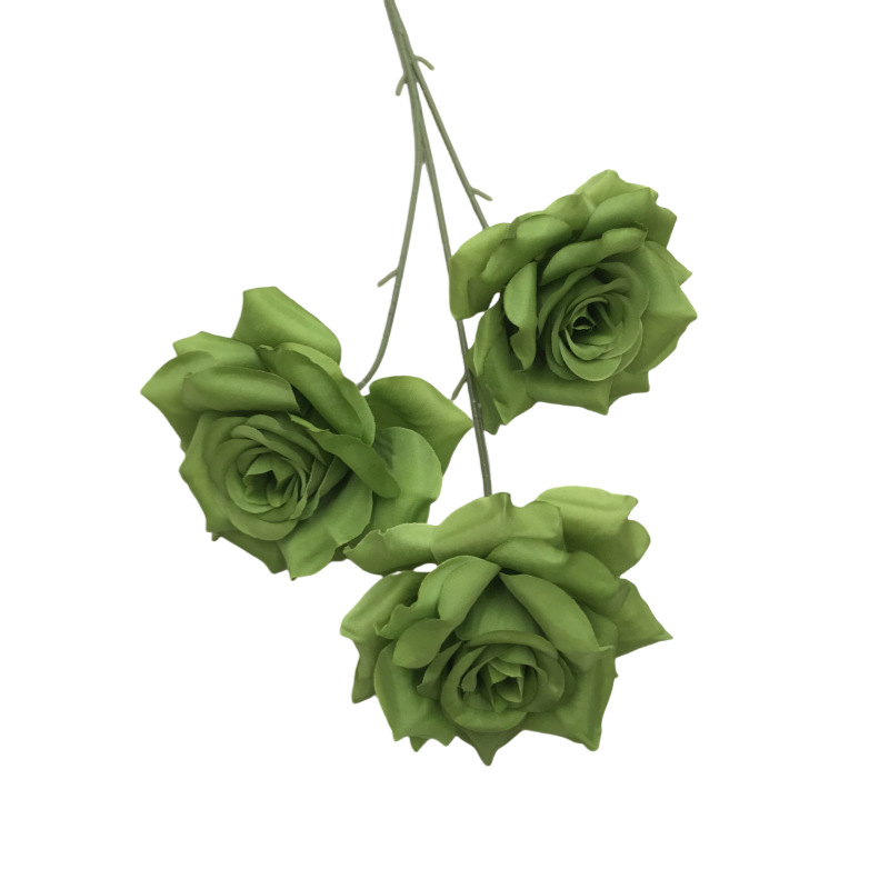 婚庆仿真3头钻石玫瑰花绢布家居软装摆件假花婚礼堂路引插花排束白底实物图