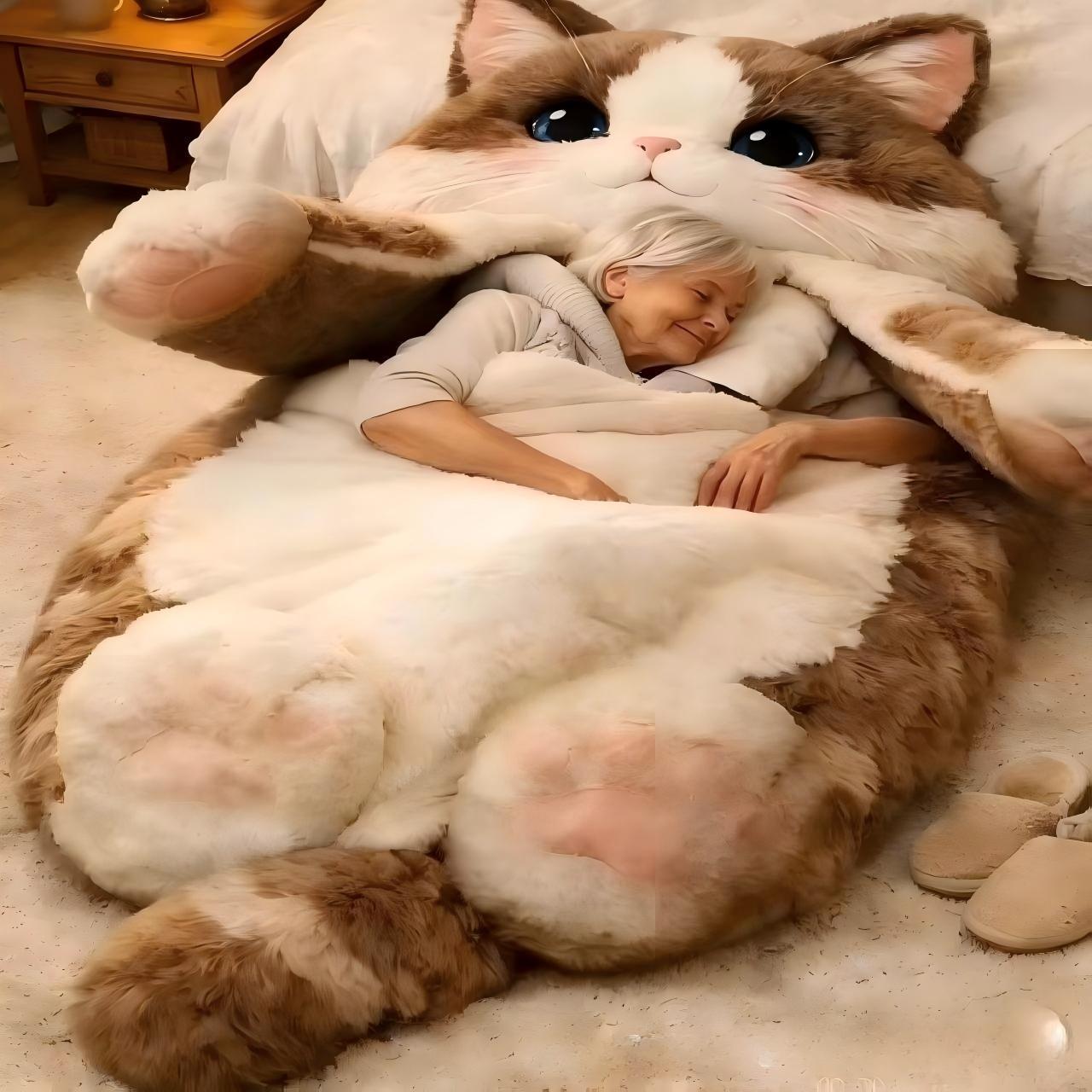 冬季成人巨型毛绒猫咪睡袋 卡通懒人床 安全感治愈系包裹睡垫细节图