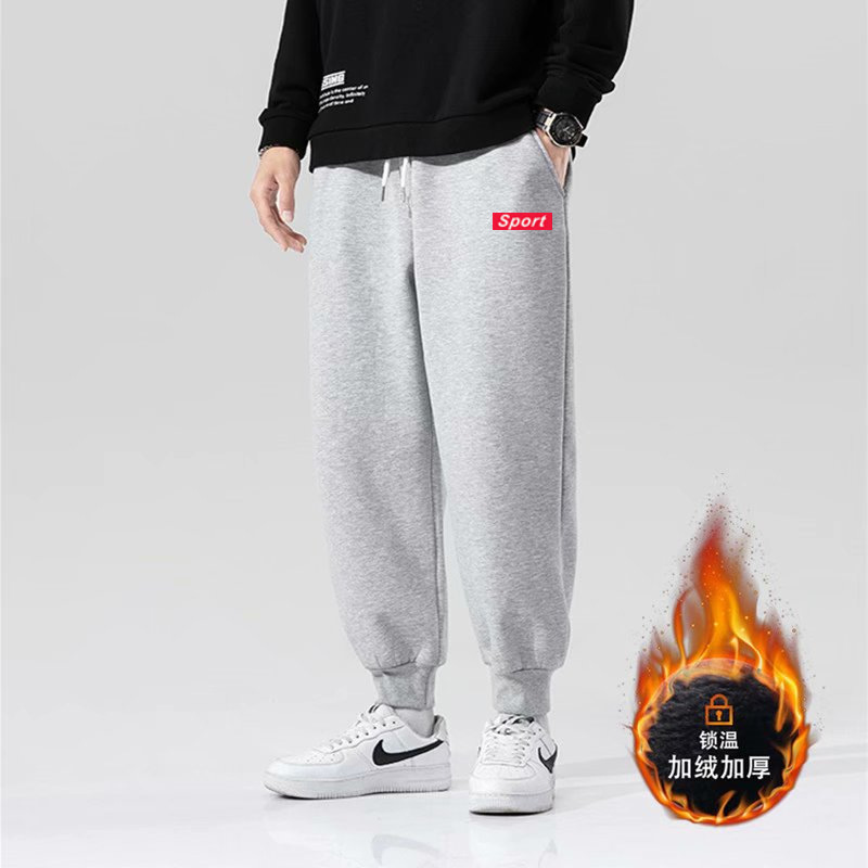 Men's fleece pants for autumn and winter, new Korean-style plus-size one-piece consignment, trendy grey tapered casual sweatpants details Picture