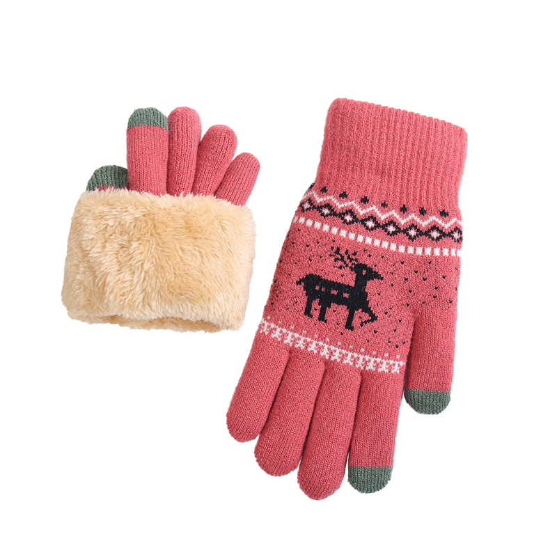 Touch screen gloves for women, winter Korean version, street stall, fleece thickened, cold-proof, deer wool warm knitted gloves Item Picture
