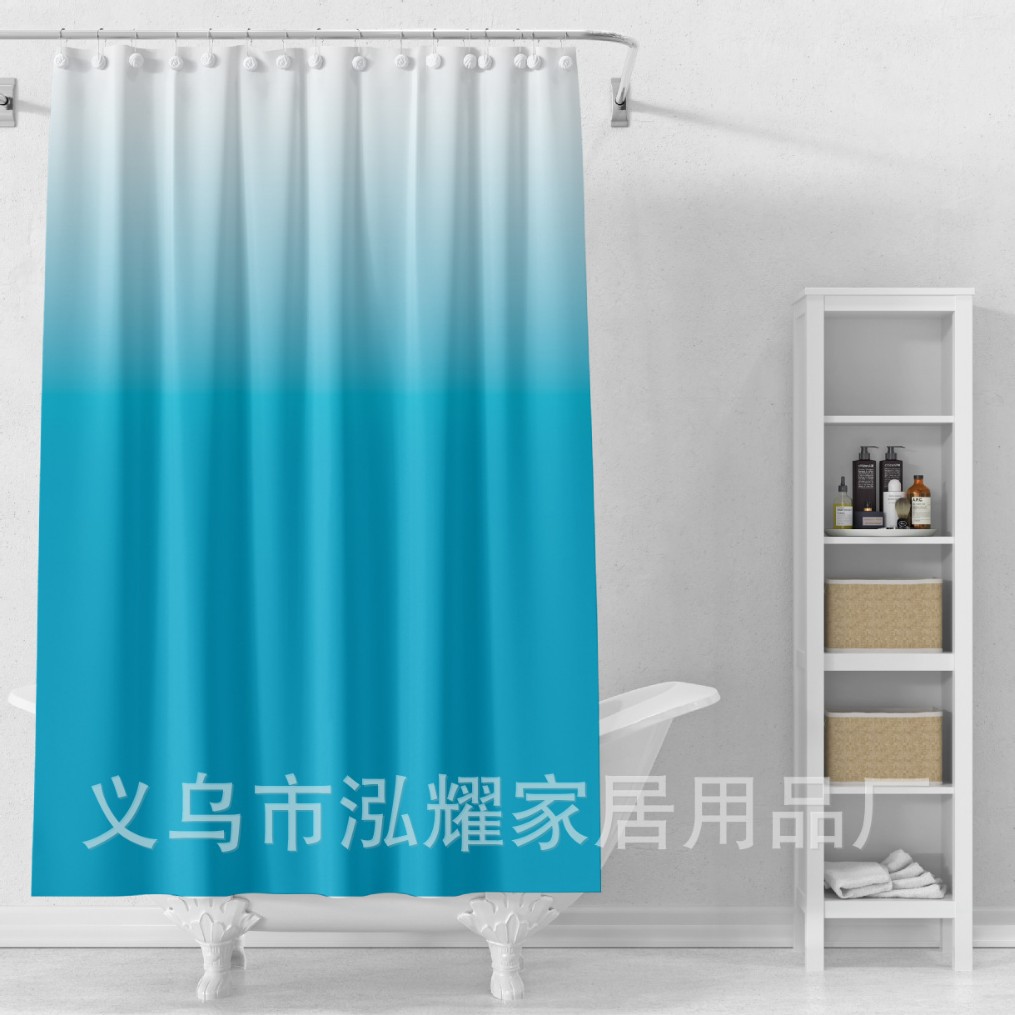 天蓝色卡其色渐变浴帘peva塑料环保材质卫生间防水浴帘送挂钩批发