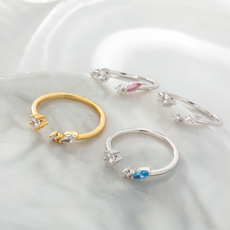 柏伶跨境简约开口戒镶钻五角树叶戒指女式轻奢高级感轻奢关节指戒