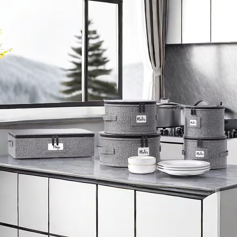 Amazon cross-border plate, mug storage, cylindrical storage box, fabric kitchenware, dust-proof storage box with lid Specification image