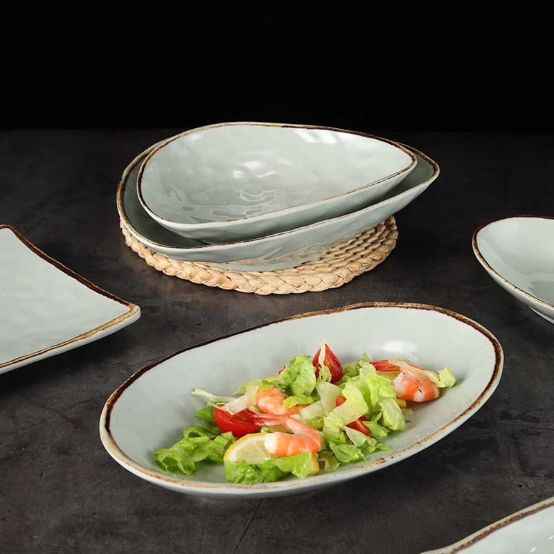 Melamine rectangular plates, imitation porcelain Japanese dinner plates, oval fish plates, creative hot pot restaurant plates, sushi plates, commercial use Specification image