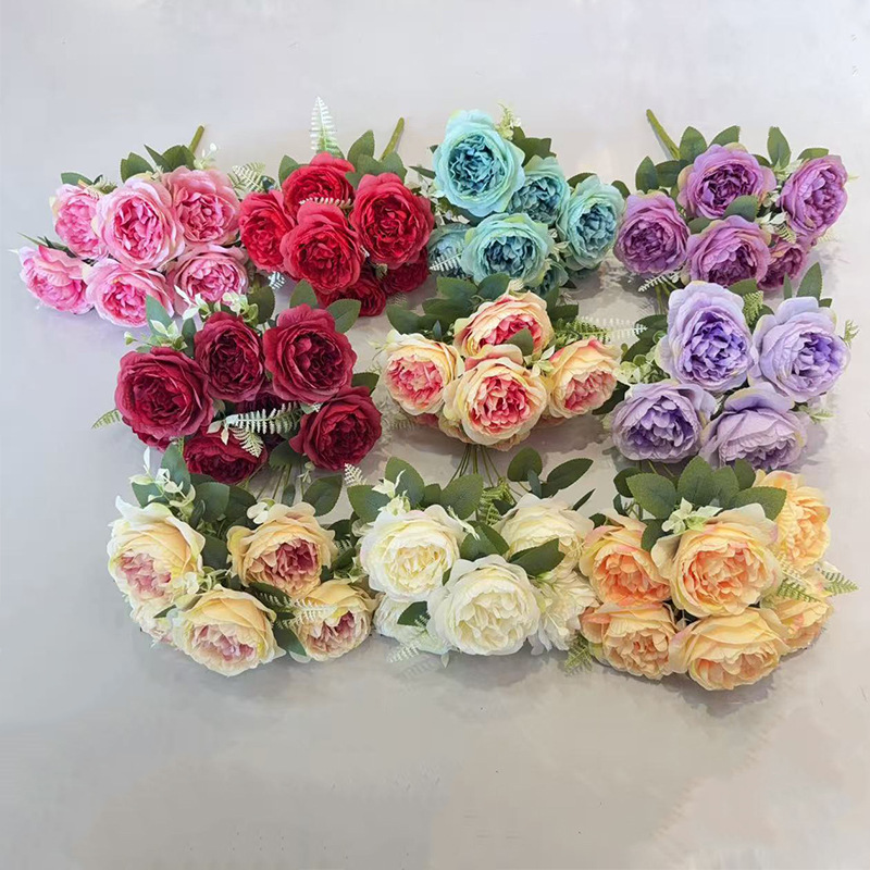 仿真油画布金丝牡丹北欧油画复古风婚礼家居装饰布置假花摆件批发