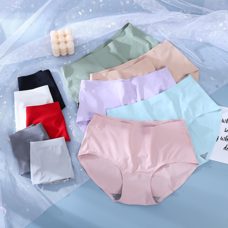 Best-selling one-piece seamless ice silk women's mid-waist, large-sized solid color, skin-friendly, breathable and sexy triangle underwear for women 810
