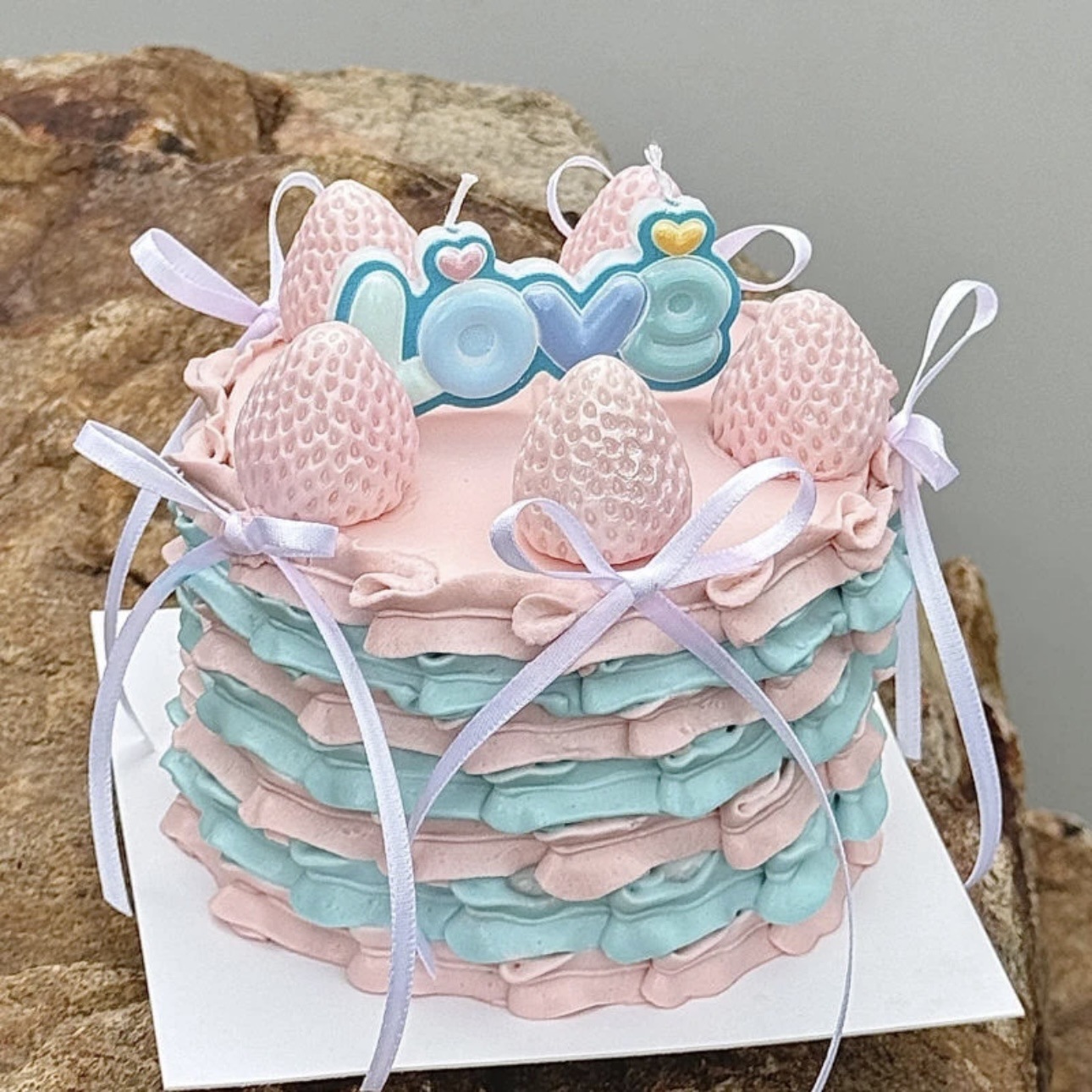 网红情人节彩色爱心love蜡烛蛋糕装饰摆件情侣表白纪念日甜品装扮细节图