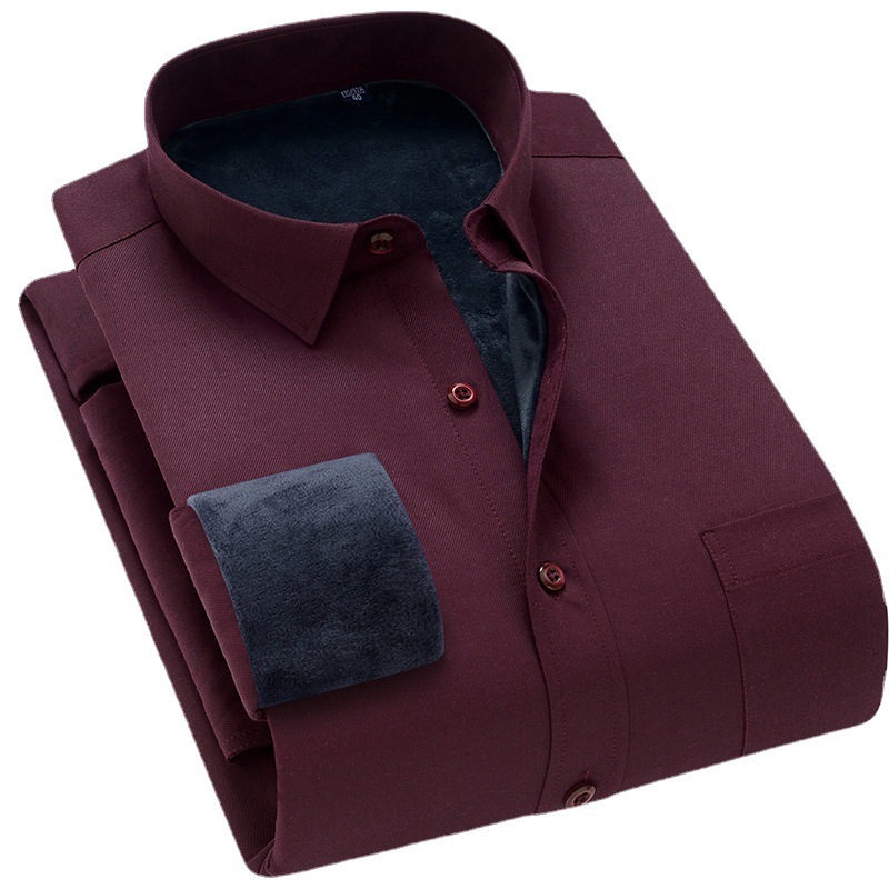 Winter new men's fleece and thickened long-sleeved shirt, middle-aged dad's business casual striped warm shirt Item Picture