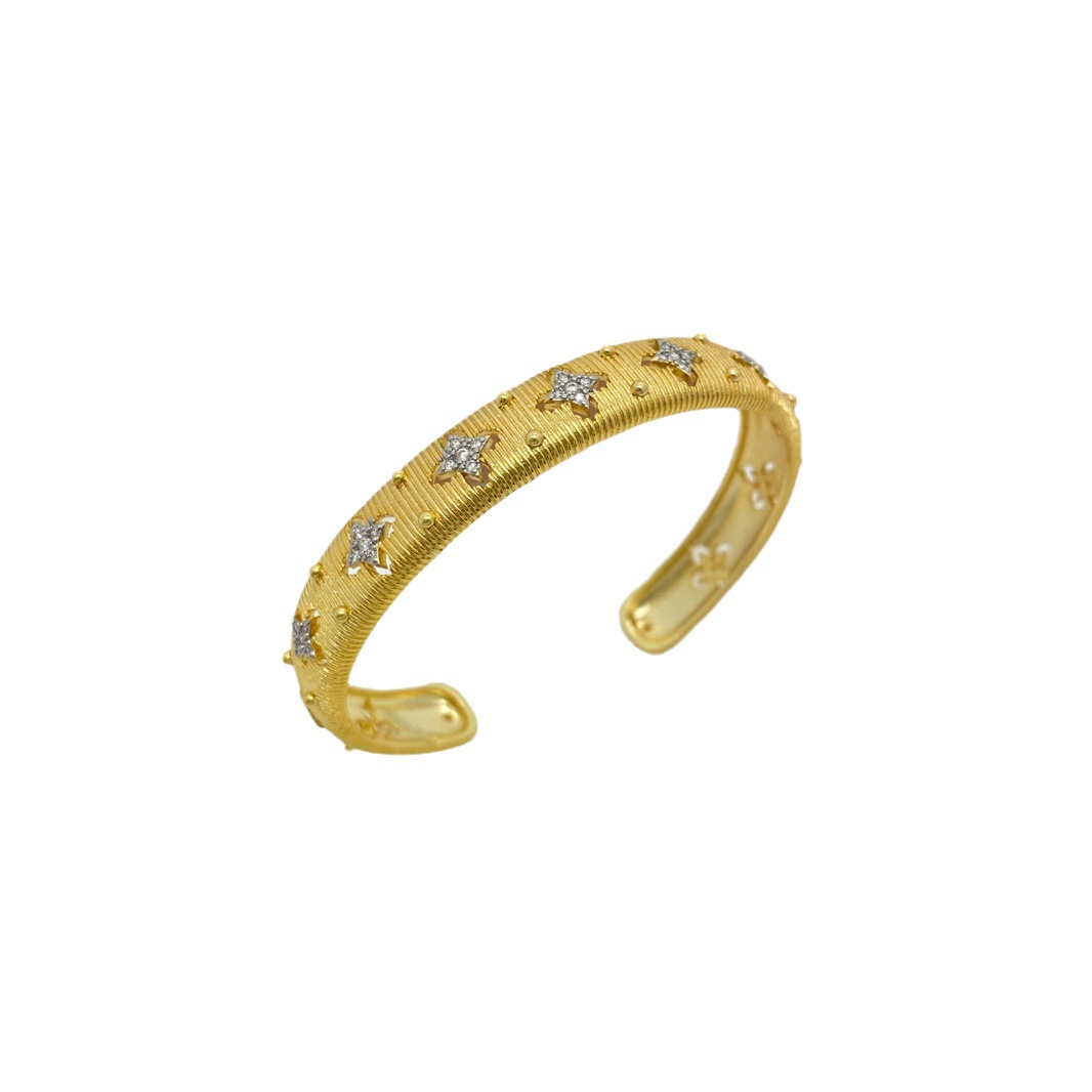 Wholesale of Italian hand-brushed court-style two-color gold craft fabric rings and real gold electroplated bracelets Item Picture