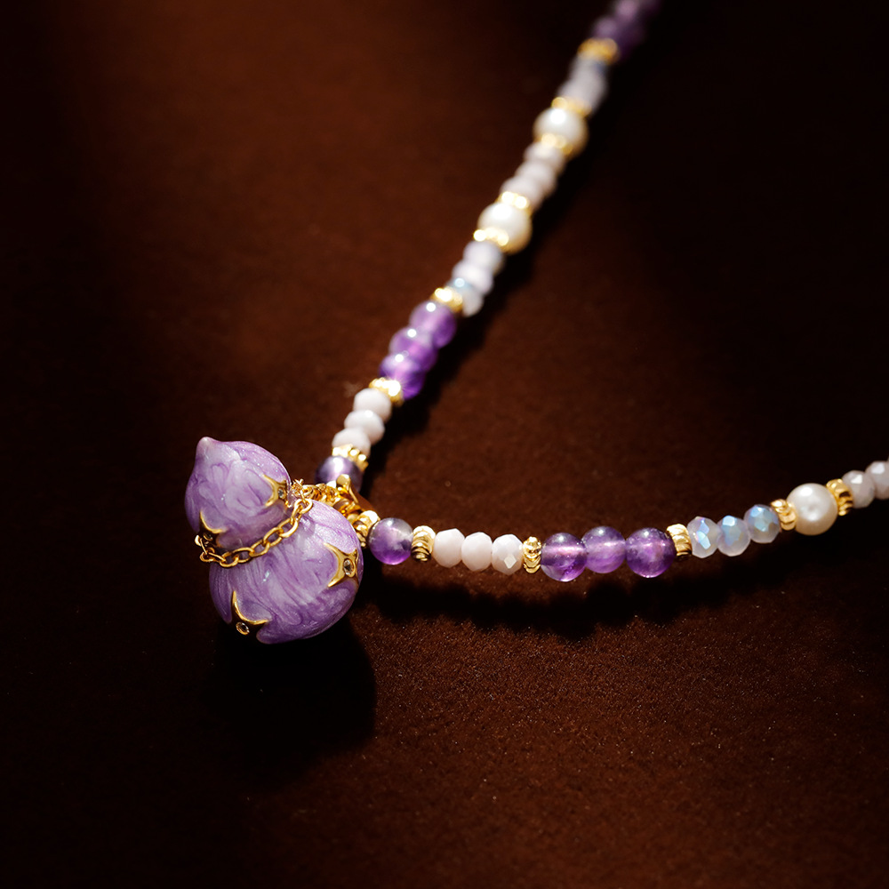 Hyacinth New Chinese style enamel drop glaze Gourd pendant Necklace for Women, 2025 New trendy Douyin bestseller sweater chain Specification image