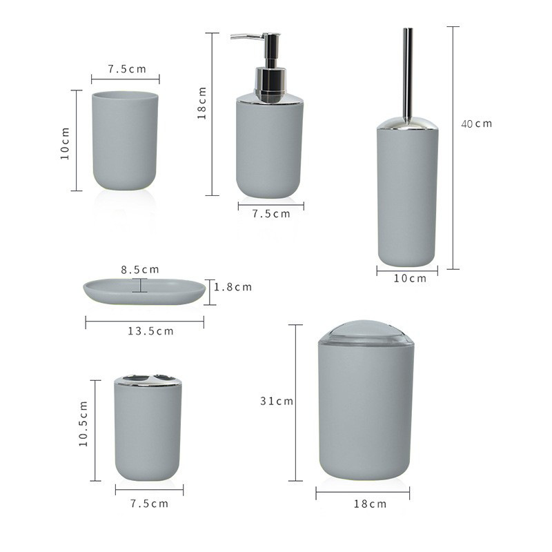Cross-border bestseller bathroom six-piece set: Trash can, soap dish, toothbrush holder, toilet brush, bathroom washing and storage 6-piece set Item Picture