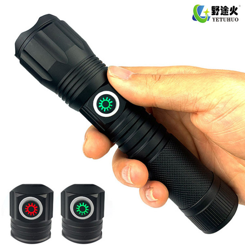 跨境新款P50手电筒强光type-c充电量显示手电筒USB充电变焦探照灯产品图