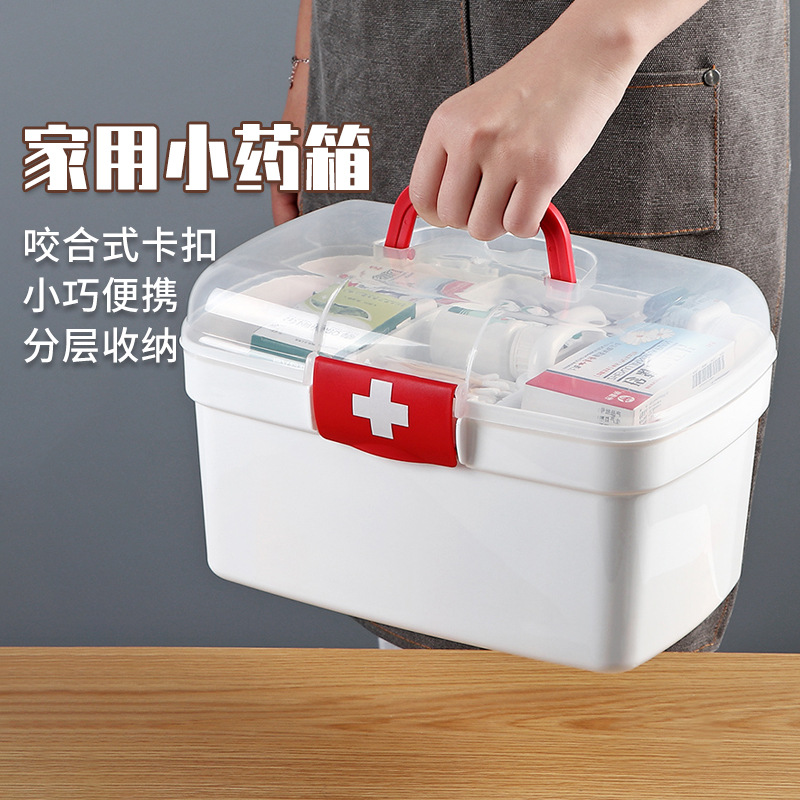 家用医药箱宿舍桌上高级感收纳盒透明小药箱多格药品医疗箱